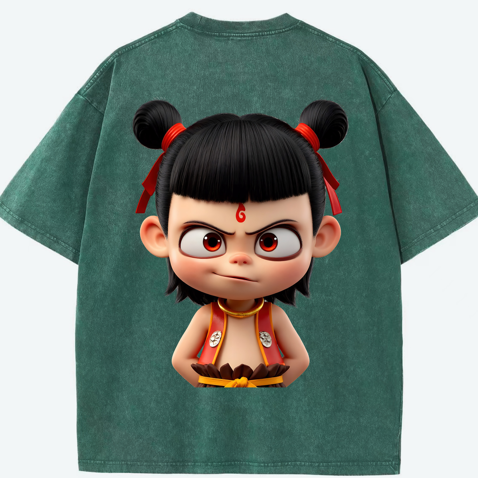 （画像用） Ne Zha 2 ナタ 魔童の大暴れ 綿100% ヴィンテージ風 半袖Tシャツ（背面プリント）